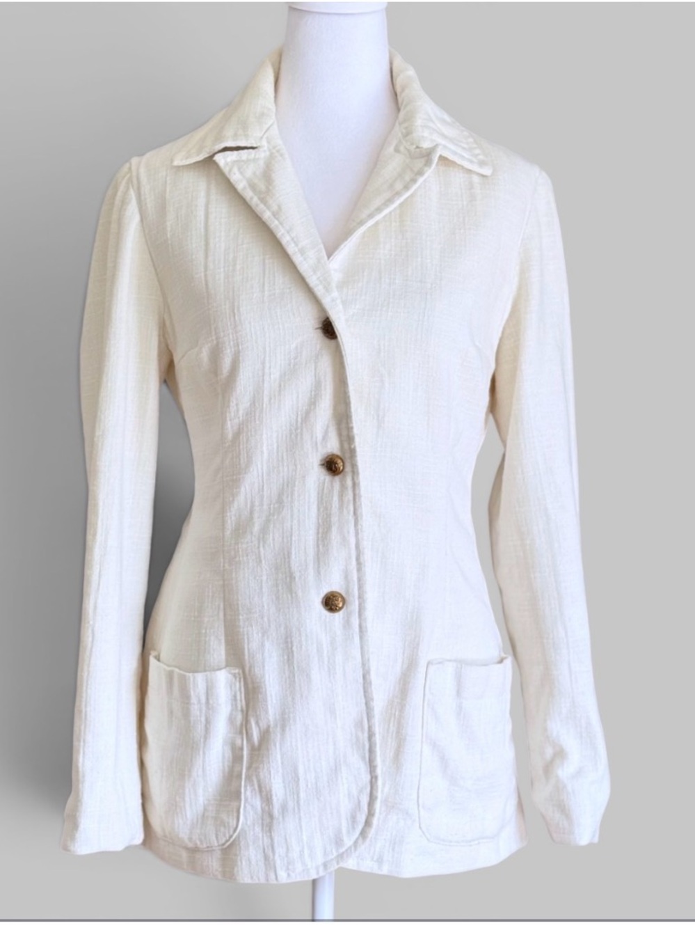Vintage Handwoven Ivory Blazer Jacket Medium